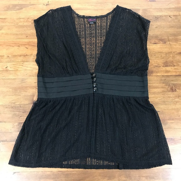 torrid Tops - Torrid Black Lace Top Sheer Tank Blouse V Neck 1X